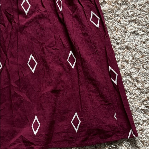 Polagram Maroon A-Line Skirt with Diamond Pattern Elastic Waist Cotton - Picture 5 of 13